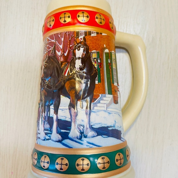 Budweiser Beer Holiday Stein Mug Christmas Clydesdale Horse Hometown Snowman Cup - Picture 3 of 11